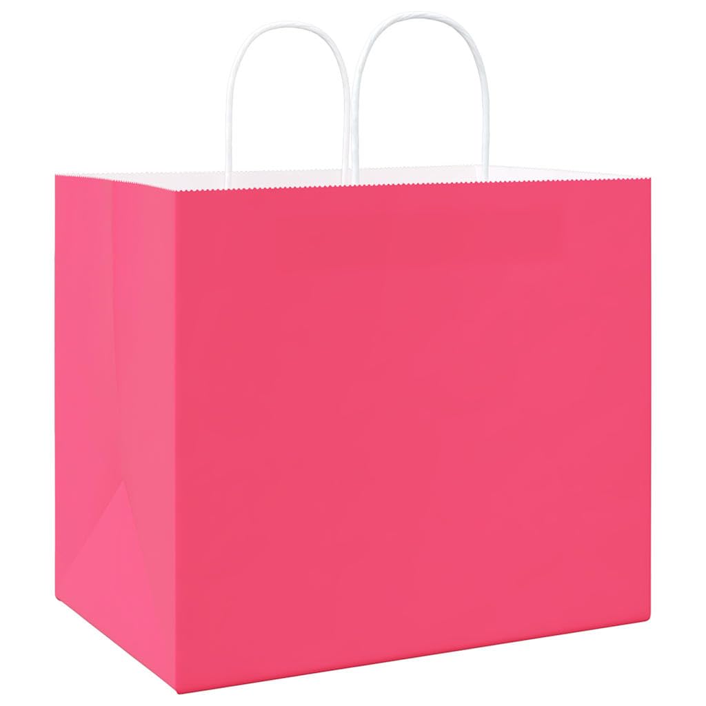 250 Stk. Papiertragetaschen Rosa, Stabile Geschenktüten mit Henkel, 32x22x28 cm Kraftpapier Tüten für Einkauf, Party und Takeaway