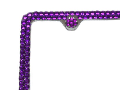 Hotblings 2 Row Full Purple Rhinestone Bling Sparkle Metal License Plate Frame & Caps #TOP1