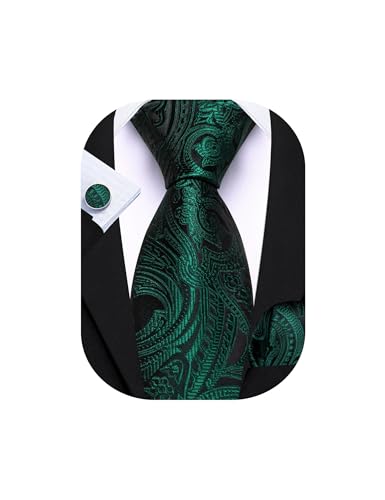 Image of Barry.Wang Men Tie Set Paisley Silk Necktie Pocket Square Cufflinks Formal Wedding Business Party