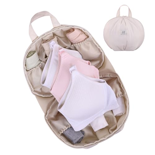 Bolsa de transporte para lencería – Bolsa de almacenamiento compartimentada con asa para bragas, bolsa organizadora multicapa con cremallera para sujetadores de mujer y niña