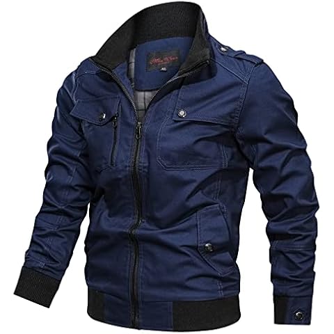 Solid Color Men's Jacket Stand Collar Large Size Casual Jacket Men's Pure Cotton Washed Thin Spring Autumn Top Blue Cover
