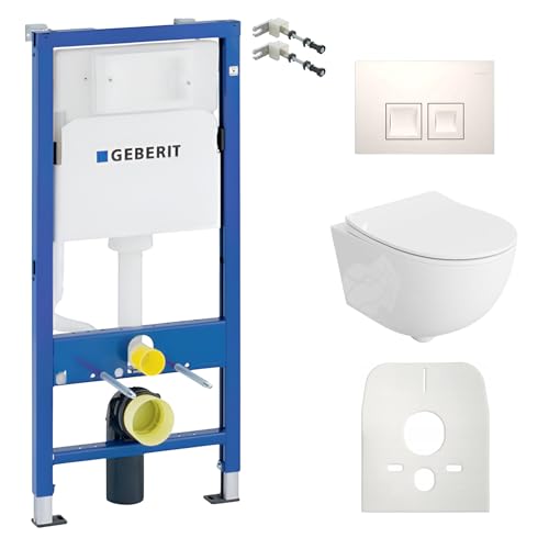 Lavita Duofix Basic Brava Ensemble WC encastré avec élément mural et abattant de WC sans bord + panneau de commande Delta 25 avec bouton blanc