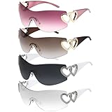 patinadrift 4 Stück Randlose Y2K Sonnenbrille, Trend Wrap Around Sonnenbrille für Damen Herren, Vintage Brille Wraparound Mit Herzform Sunglasses für Sonnenschutz im Sommer Alltagskleidung