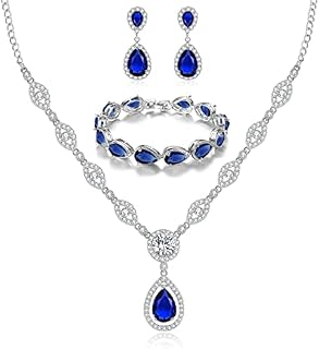 SAKUNALA Bridal Wedding Jewellery Set for Women, Silver Teardrop Bracelet Necklace Earring Set, Cubic Zirconia Pendant Necklace Dangle Earring for Bridesmaid, Bracelet for Women, Silver/Gold/Rose Gold