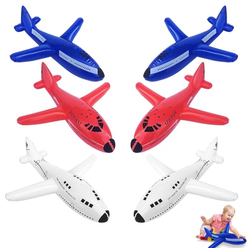 Avion Gonflable - Lot de 6 - Jouet Avion en Plastique - Idéal pour Anniversaires et Décorations de Fêtes - 20 Pouces - Rouge, Bleu, Blanc