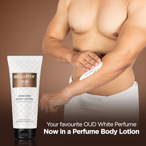 Image of Bella Vita Luxury OUD WHITE Perfume Body Lotion for Nourishing, Hydrating, Soft, Supple,Healthy Skin with Argan Oil and Shea Butter 200 Ml