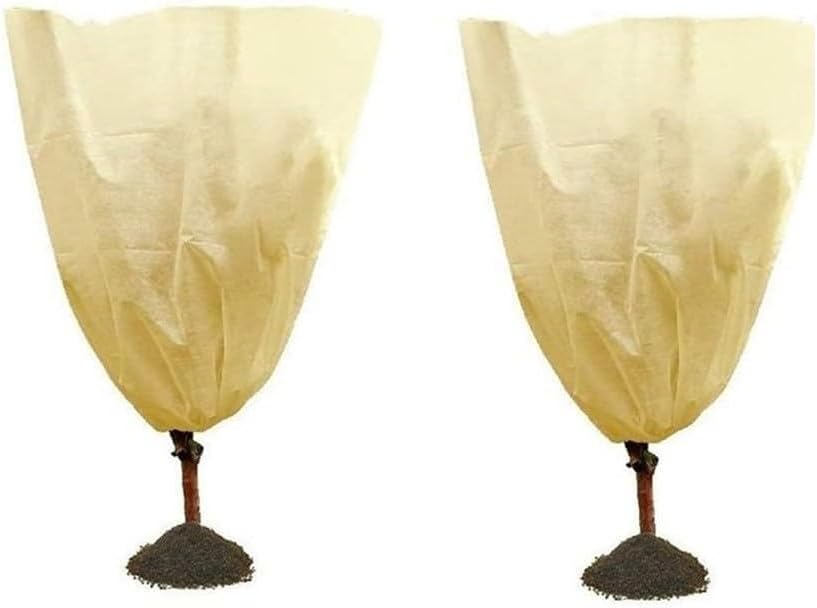 Plant Protection Cover Bags for Winter - 210D Oxford Cloth Frost Blanket with Drawstring, Breathable for Trees, Shrubs, Potted Plants, Fruit Bushes (Beige/Green)(H)