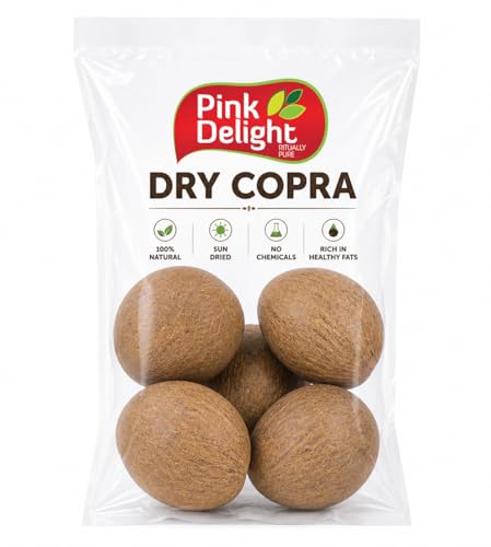 Image of Pink Delight Whole Dry Copra (Sukha Nariyal) | Natural & Sun Dried Coconut | Premium Quality Copra Gola | Rich in Healthy Fats | Ideal for Cooking, Sweets & Pooja Use (Approx 400-500 gm)
