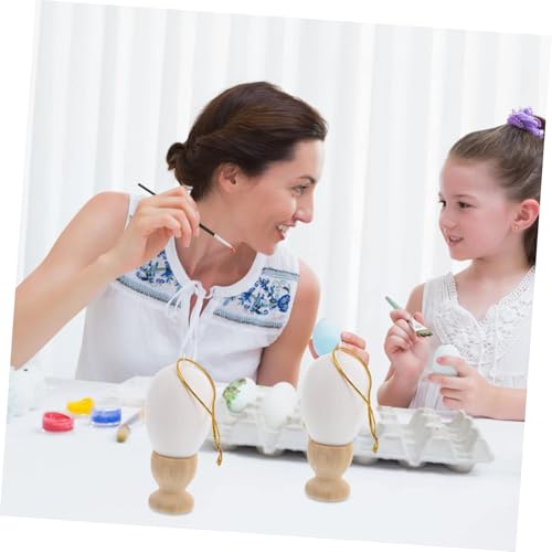 NUOBESTY 24 Stück Teiliges Ostereihalter Set Holz Weiße Eier und Stabile Halter DIY Eierbecher für Glatte Oberfläche Dekorativ und Sicher für Familienfeiern – Bild 6