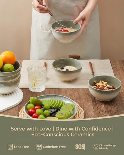 Image of Pokini 5.5 inch Stoneware Cereal Bowls Set of 6, 22 Oz Soup Bowls Set