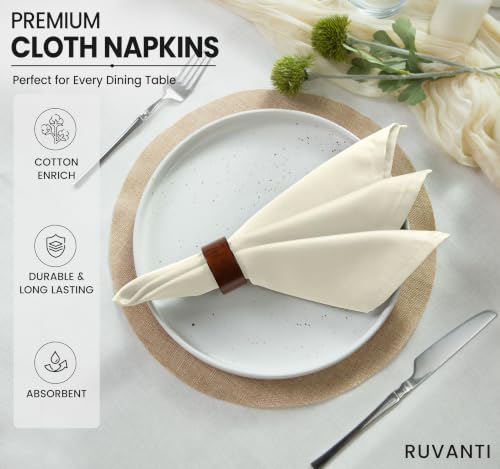 Image of Ruvanti Cloth Napkins Set of 12, Cotton Enrich 18 inchx18 inch - Ivory /Cream