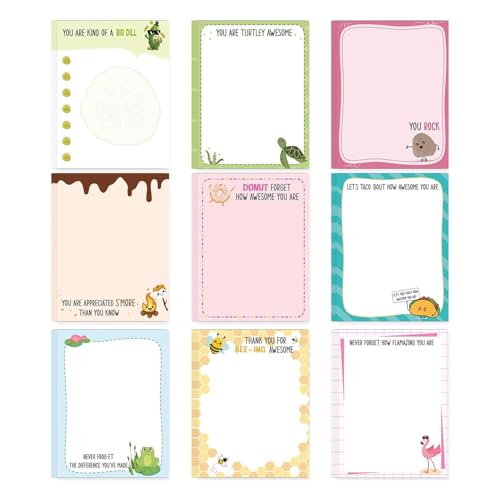 Image of 9 Pack Motivational Sticky Notes Set, 450 Sheets Inspirational Self-Stick Post-it Notes 10 x 7.6 cm, Cute Sticky Notes Book Gifts for Coworkers Nurse Teacher, School Office Supplies (Rectangle)