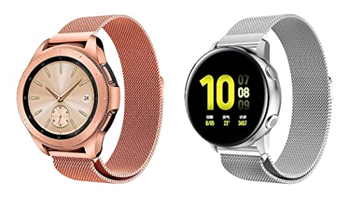 Image of ACM Pack of 2 Watch Strap Magnetic Loop 20mm compatible with Compaq Q Watch Smartwatch Metal Chain Band (Rose Gold Pink /Silver)