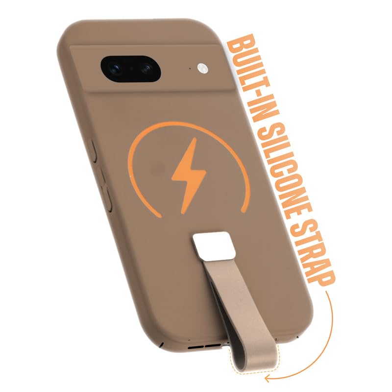 Image of Mr. Case Back Cover for Google Pixel 7 Compact and Stylish Silicon Finish Hard Back | Integrated Grip Strap | Wireless Charging Support - Brown