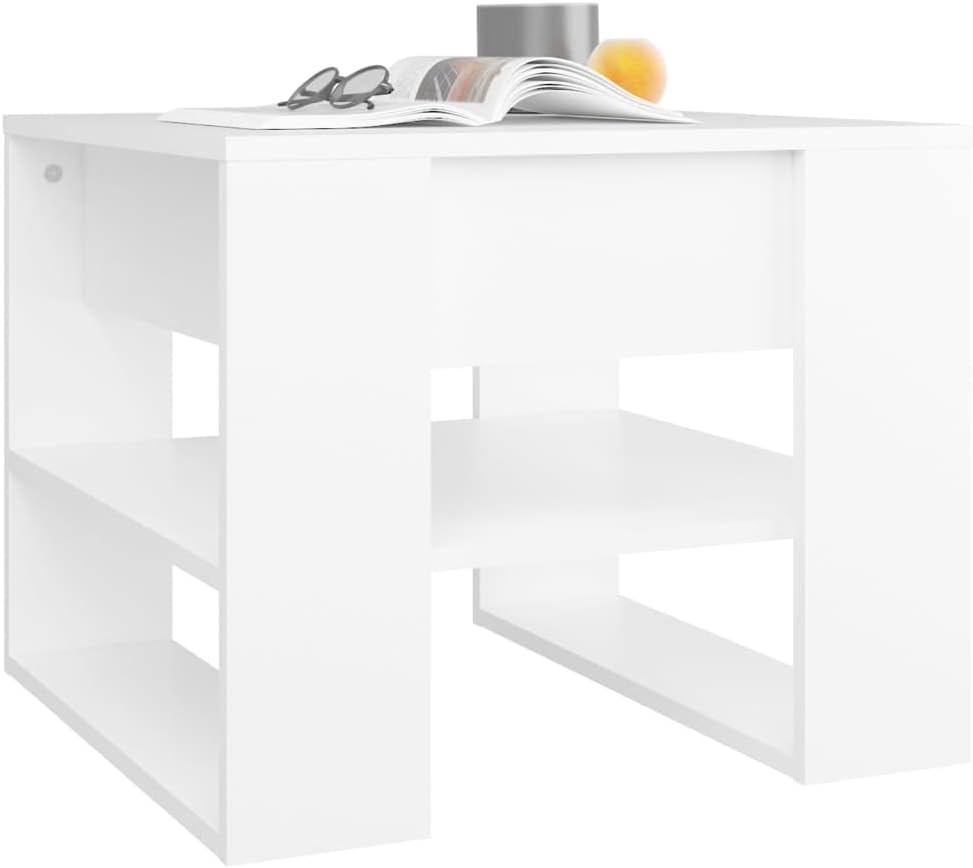 vidaXL Stylish Rectangular Coffee Table in White - 21.9"x21.7"x17.7", Engineered Wood Construction, Elegant Design for Living Room