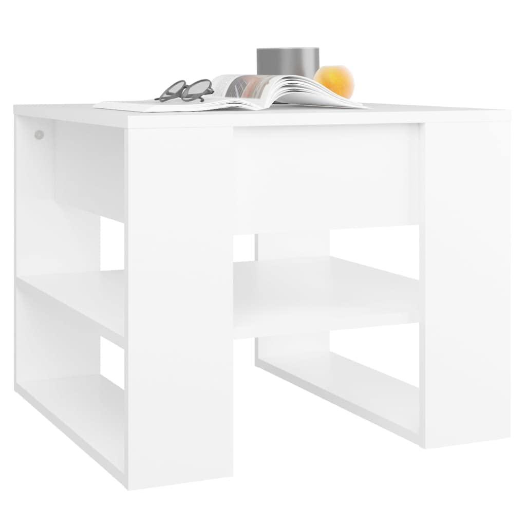 Mesa de centro blanca 55 x 55 x 42 cm, material de madera, diseño moderno con estante, mesa auxiliar estable, pequeña, ahorra espacio, para salón, balcón y dormitorio