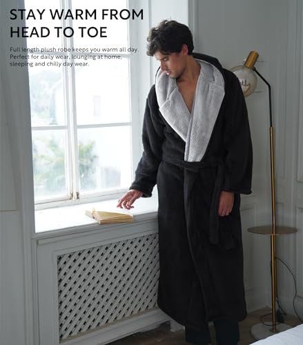 Image of DAVID ARCHY Men's Soft Fleece Plush Robe Full Length Long Bathrobe