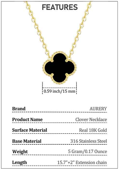 Image of Real 18K Gold Plated Necklaces for Women (Double Sided) Dainty Pendant Necklace Set (High Tarnish & Water Resistant) Trendy Four Leaf Cute Lucky Clover Jewelry Gifts for Women, Black White Gold