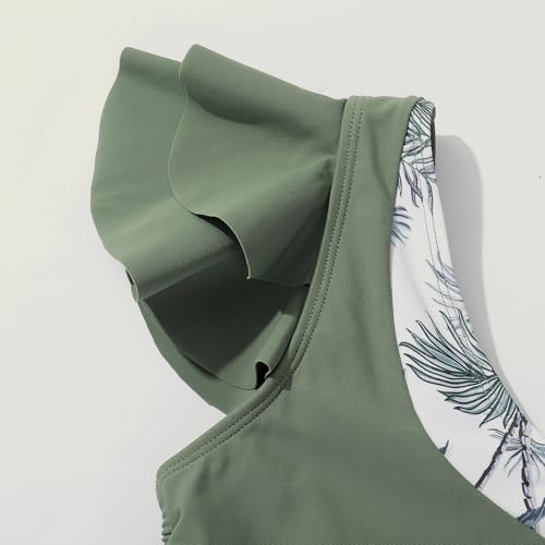 Young Girls 2 Piece Bikini Set Ruffles Swimwear with Adjustable Strap Tropical Striped Beachwear Kids Teen Bathing Suit4