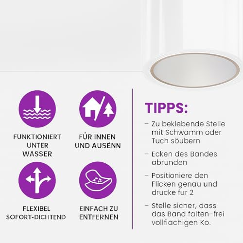 HOMIK Extrem Starkes Transparent Wasserdichtes Klebeband Außen & Innen | Dichtungsband Wasserdicht 10cm x 5m | UV Beständig | Duct Tape | Selbstverschweißendes Klebeband