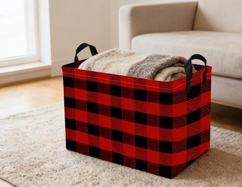 Image of Rectangular Kids Baskets Red grid Basket Cute Storage Bins Organizer Box Boys Room Decor for Home.(Red grid)