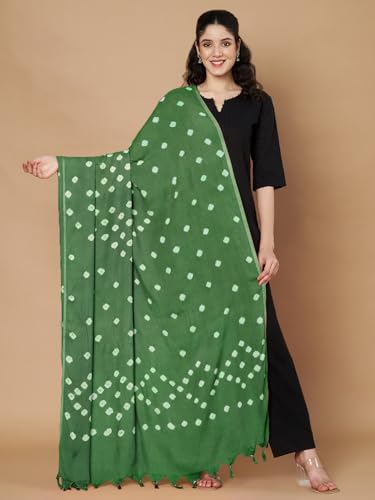 Image of Women's Cotton Rayon Bandhani Print Dupatta with Tassels 2.25 Meters | Women's cotton printed dupatta with tassels.