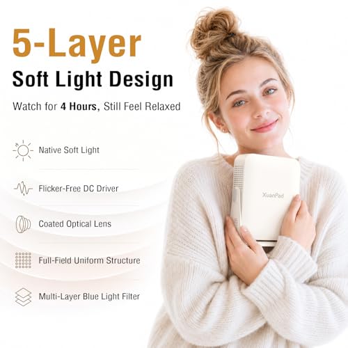 Image of [Officially-Licensed App & Auto Focus]White Smart Mini Projector with WiFi and Bluetooth, XuanPad 4K Support Movie Projector, Portable Native 1080P Outdoor Projector with 360 Stand