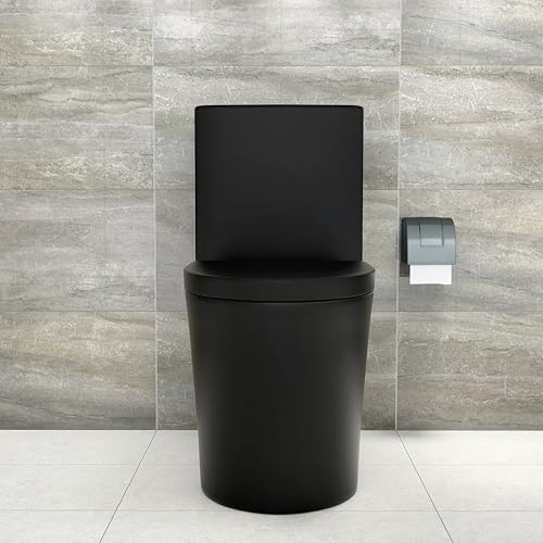 Inodoro moderno de una pieza en cerámica SouNor, con entrada de 12", forma alargada y taza en U, cierre suave, doble descarga (1,1/1,6 GPF), acabado negro mate miniatura 3