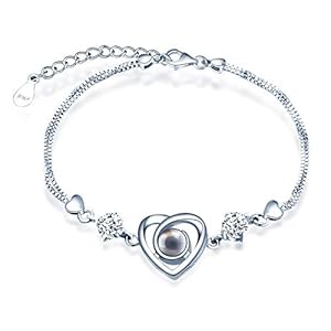 MICSAVI Vrouwen armband 925 sterling zilveren hart charme armband met 100 taal ik hou van je projectie Cubic Zirconia dubbele ketting armband sieraden met prachtige doos