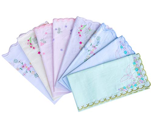 Ladies New Embroidered Cotton Soft Handkerchiefs Large 43cm x 43cm, 6 pack - Thumbnail 3