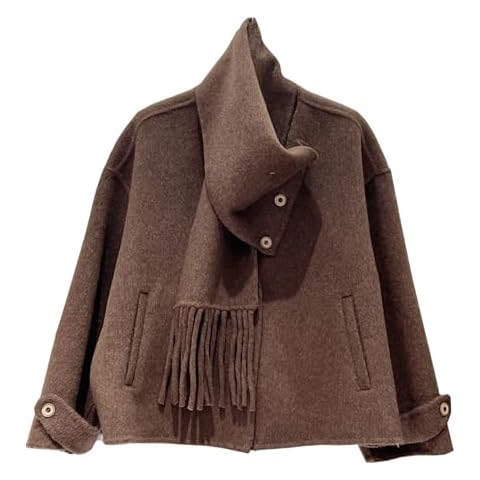 Babalet Wool Blend Double-faced Women Wool Pea Coat Button Scarf Casual Coat Trench Coat Handmade Timeless Women Coat with Pockets Winter Jacket Coffee,S Cover