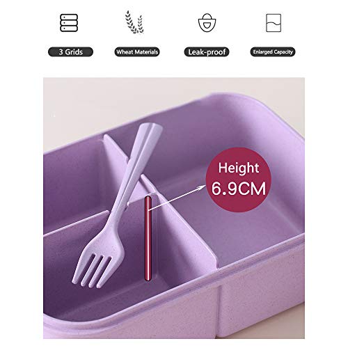 Ajcoflt Merendeira Grelha de Trigo Grande capacidade Três Grades Bento Box Canteen Merendeira para C