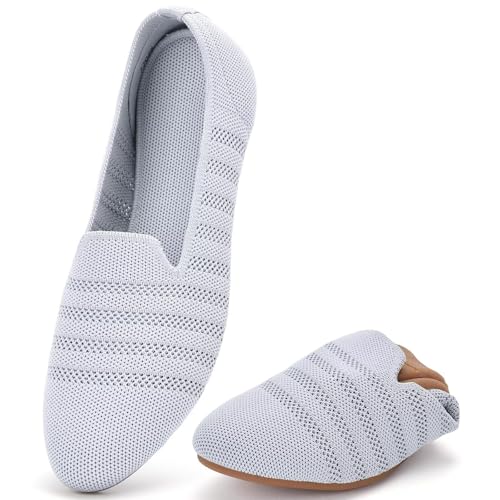 Image of poemlady Women's Ballet Flat Shoes Dress Shoes Knit Round Toe Slip On Ballerina Walking Flats Shoes for Woman Low Wedge Casual