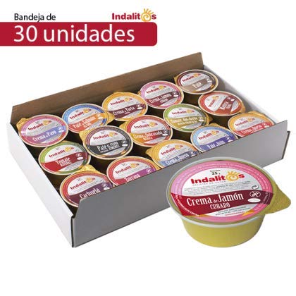 INDALITOS - Bandeja de 45 monodosis de crema de jamón curado 25 gr