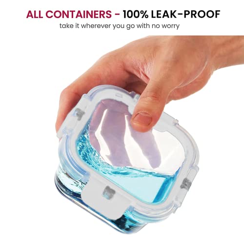 Image of FineDine 12 Piece Glass Storage Containers with Lids - Leak Proof, Dishwasher Safe Glass Food Storage Containers for Meal Prep or Leftovers, White