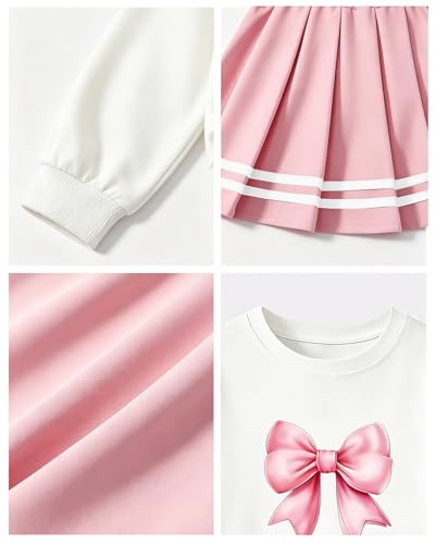 Image of Betusline Girls Skirt Set JK School Uniform 2-Piece Outfit - Short Sleeve & Webbing Solid Skirt,4-14Y
