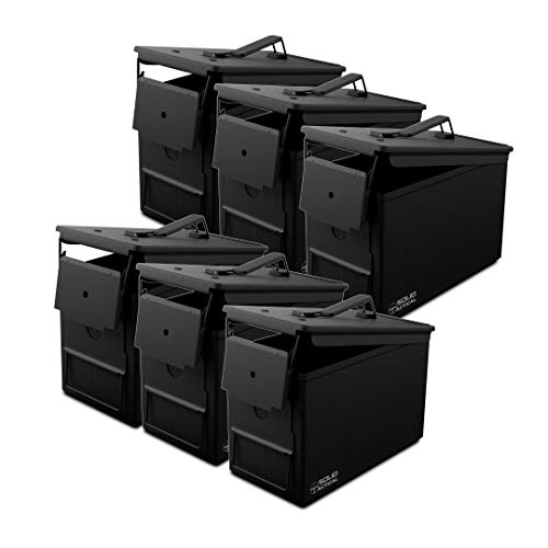 Solid Tactical 6-Pack 50 Cal Ammo Can â€“ New Steel Black Ammo Box Military & Army M2A1 for Long-Term Waterproof Ammunition & Valuables Storage Case