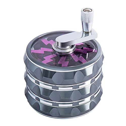 VRUPINZE 2.5 inch Hand Crank Aluminium Large Grinder with Clear Top, Gun-Black