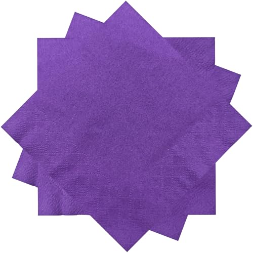 300 Count Purple Beverage Napkins 2-Ply Purple Cocktail Napkins Disposable Purple Party Napkins for Dinner Wedding Birthday Party Graduation
