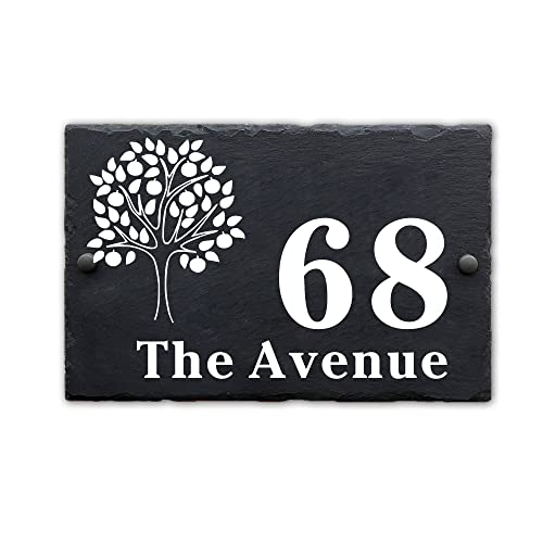 House Number Plaques for Outside Personalised Door Number Plaques for Wall House Number Plate Door Sign Slate House Signs Rectangle Rustic Black Natural Slate Signs 10 Year Guaranteed 20x15cm