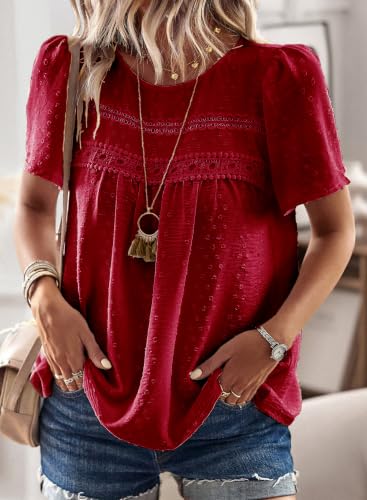 Image of Falechay Womens Summer Tops Flowy Boho Shirts Dressy Casual Short Sleeve