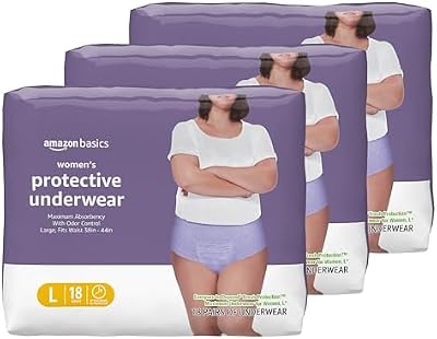Amazon Basics Incontinence Underwear for Women, Maximum Absorbency, Fresh Protection, Postpartum, Disposable, Odor Protection, Comfortable Fit, Large, Lavender, 54 Count (3 Packs of 18)