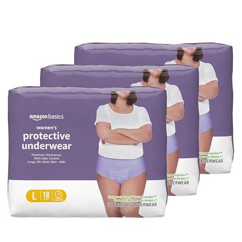 Amazon Basics Incontinence Underwear for Women, Protective, Disposable, Postpartum, Maximum Absorbency, Large, Lavender, 54 Count (3 Packs of 18)