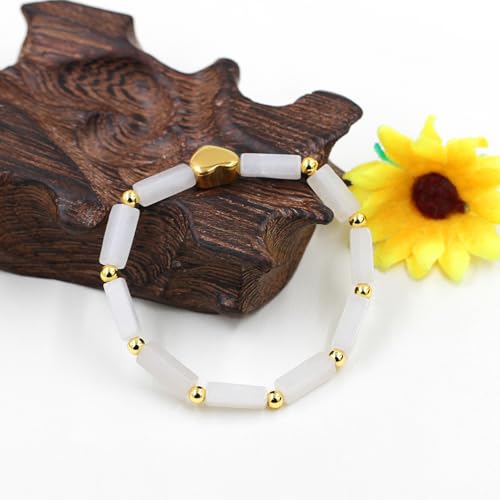 Image of Cuboid Love Elastic Bracelet, Crystal Energy Stone Anxiety Relief Yoga Jewelry for Women Male (Heart-shaped Charm Can Be Customized Name)