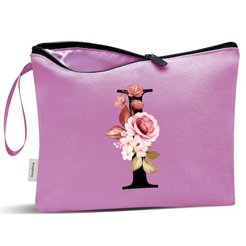 Image of Vavabox A-Z Personalized Makeup Bag, Birthday Gifts for Women Mom, Gifts for Best Friend, Bride Bridesmaid Cosmetic bag (I, Purple)