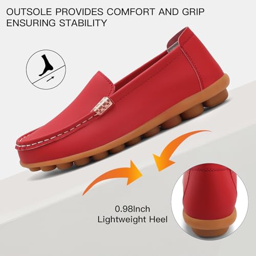 Image of Women's Comfortable & Lightweight Leather Loafers Slip-Ons Driving Walking Mocs Boat Shoes Cute Business Casual Dress Shoes Work Flats for Women