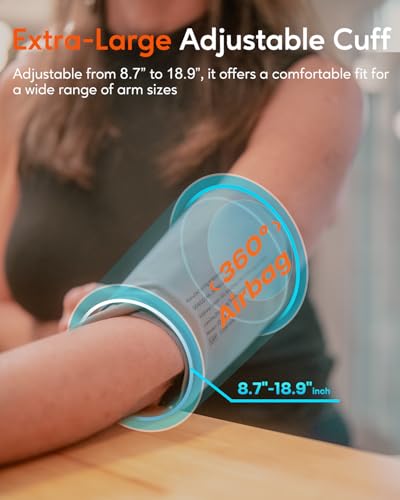 Arboleaf Blood Pressure Monitors for Home Use, Rechargeable Upper Arm Blood Pressure Monitor with Bluetooth App Tracking, Large Color Screen BP Machine, Wide Range Cuff 8.7-18.9\"