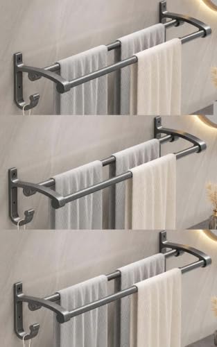 Image of iSTAR Towel Rod Double Rod Black Towel Holder 24 inch Longer 2 Bar Towel Rod (Pack of 3) Black