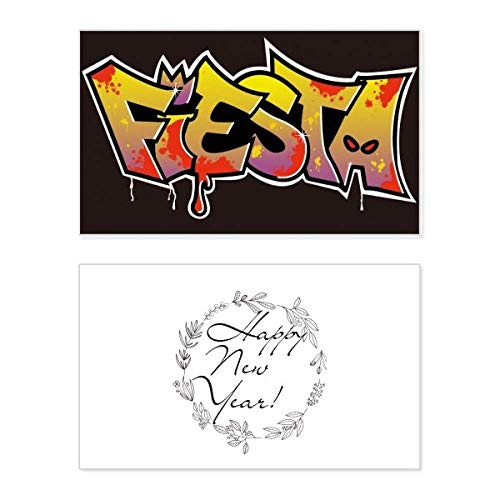 Tarjeta conmemorativa de año nuevo Graffiti Street Fiesta con mensaje de bendición artesanal