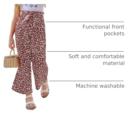 Image of SySea Girls Wide Leg Pants Kids Belted Dress Pants Lounge Trousers | Cute Print, High Waisted, Loose Fit, Comft Palazzo Linen Pants